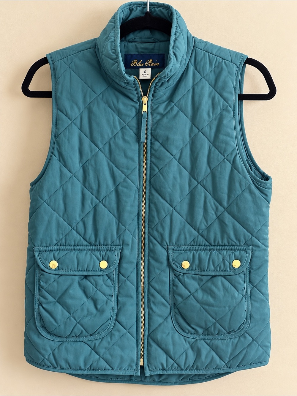 Blue Rain Teal Diamond Quilted Vest Gold Hardware Women’s Small